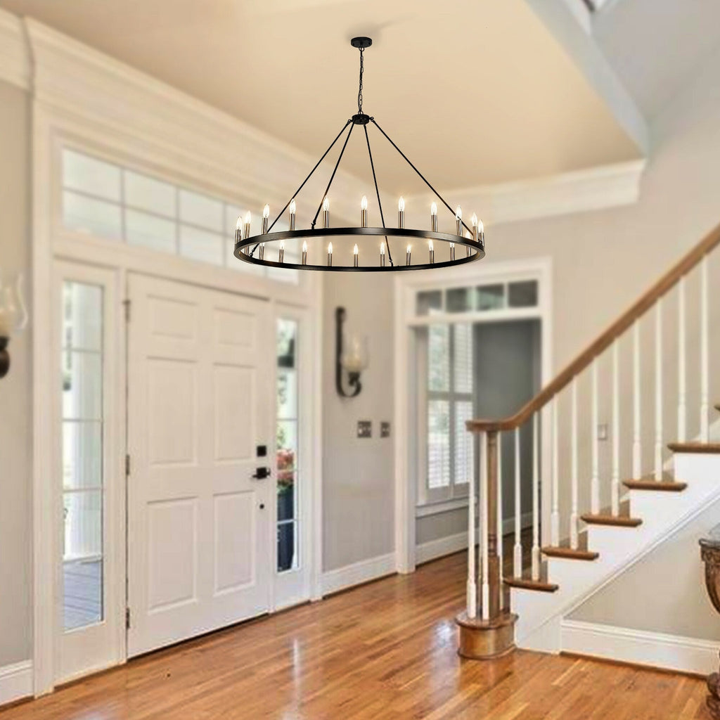 54-inch Round Wagon Wheel 24-light Chandelier