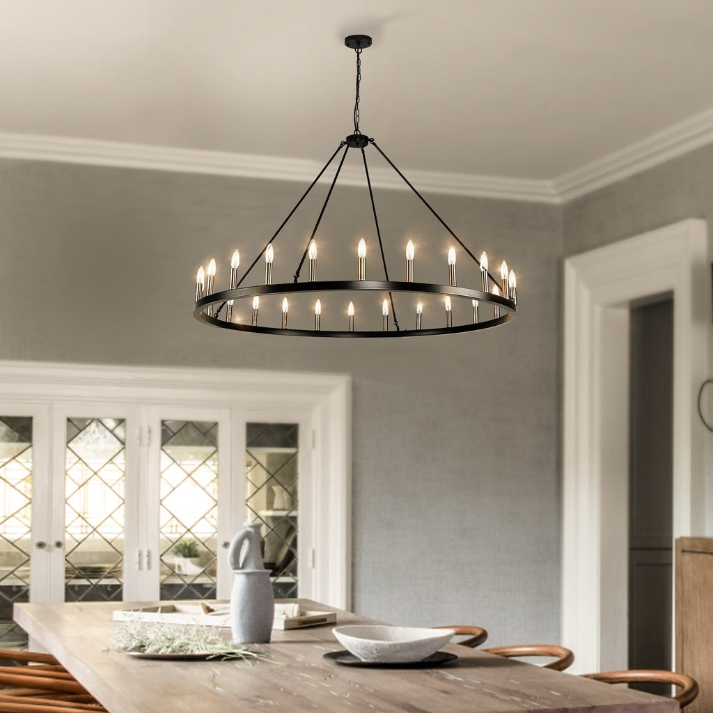 54-inch Round Wagon Wheel 24-light Chandelier