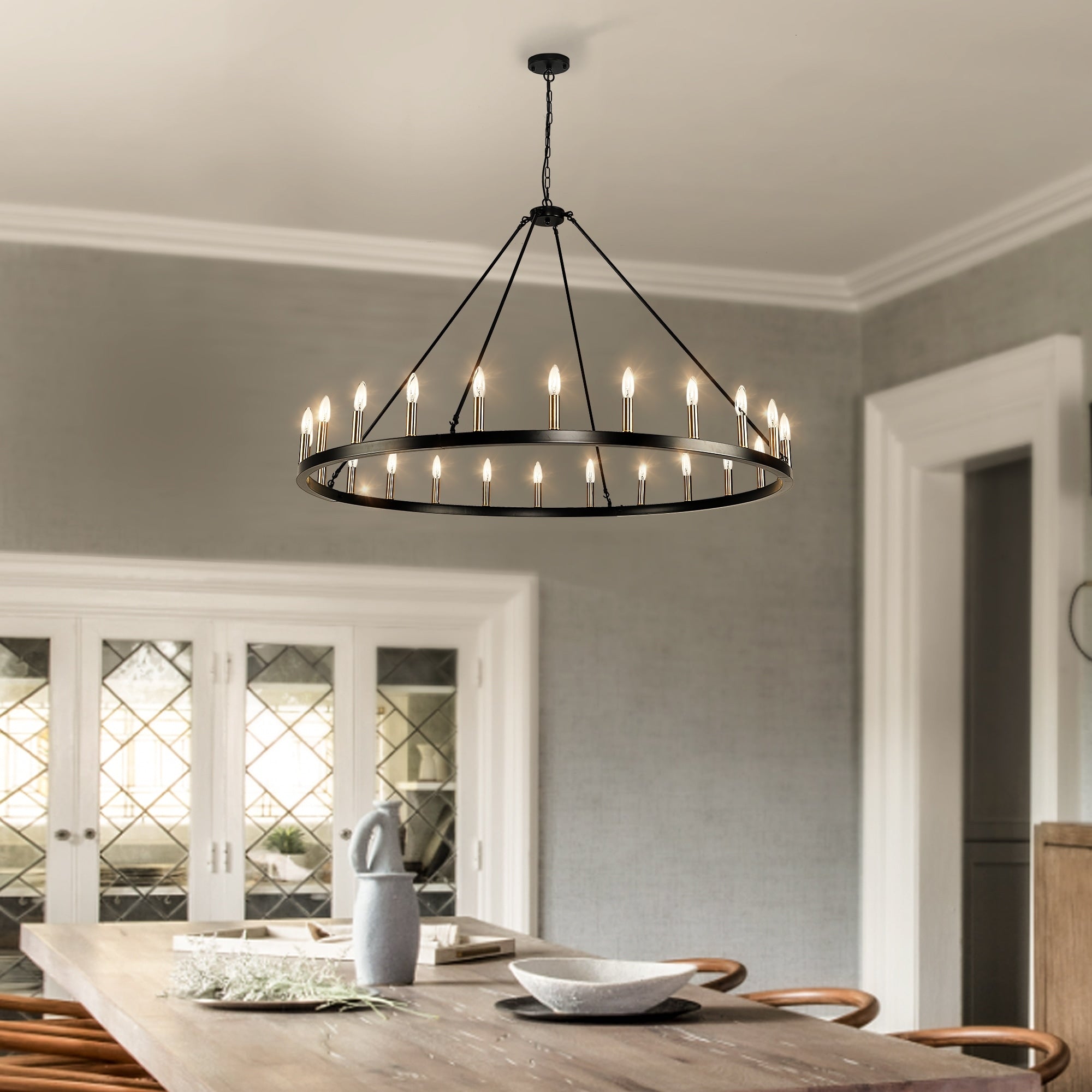 54-inch Round Wagon Wheel 24-light Chandelier