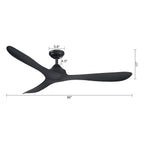 56 Modern Black 3-Blade Propeller DC Ceiling Fan with Remote