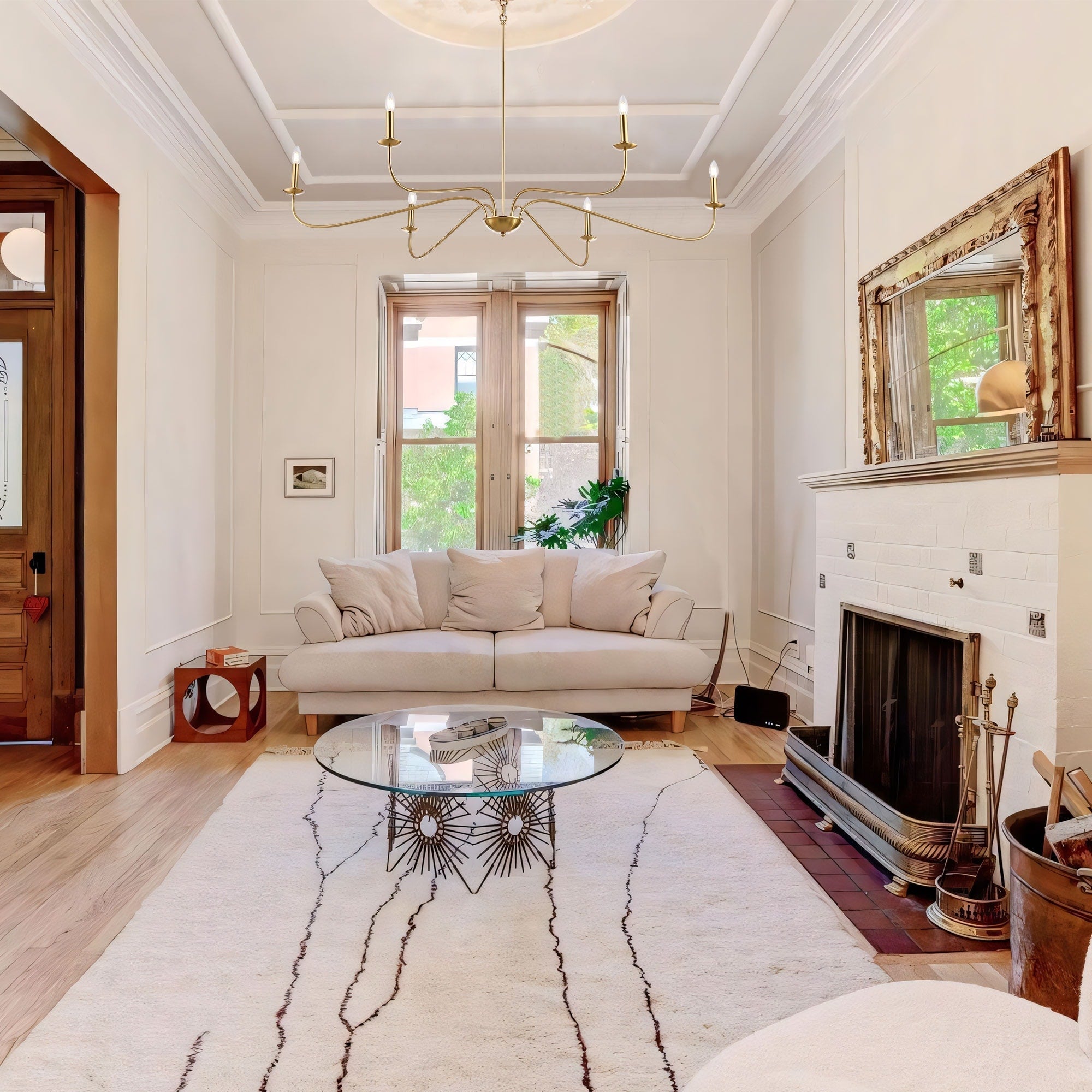 6 Light 64 Inches Minimalist Chandelier in Matte Black / Gold /Chrome - N/A