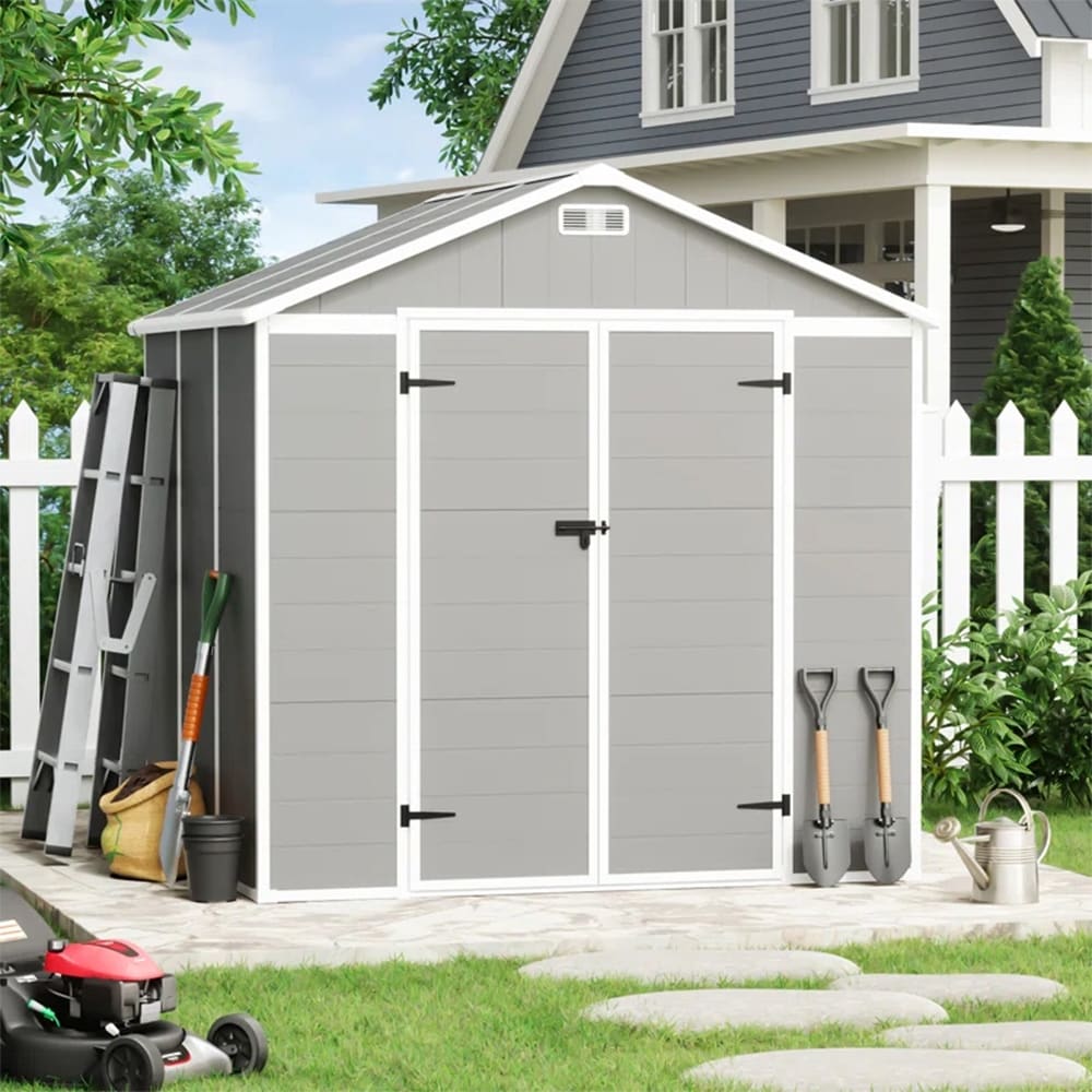 6 ft x 4 ft/6 ft x 8 ft/8 ft x 6 ft/8 ft x 10 ft All-Weather Resin Outdoor Plastic Storage Shed w/Floor, Spire Tool Shed