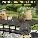 60 x 37 Outdoor Patio Rectangular Metal Slatted Dining Table with Umbrella Hole for 6 Person