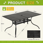 60 x 37 Outdoor Patio Rectangular Metal Slatted Dining Table with Umbrella Hole for 6 Person