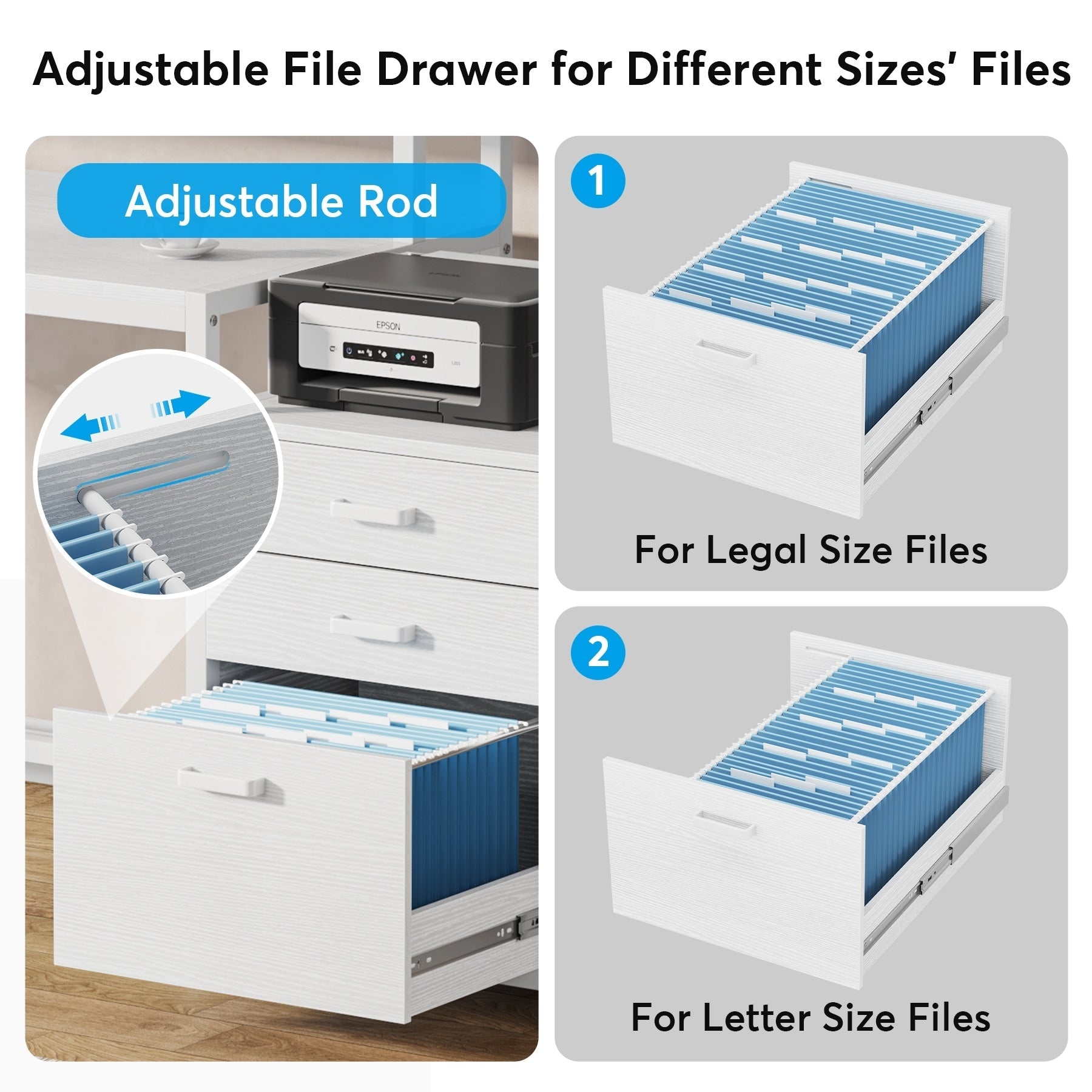63 Computer Desk with Monitor Stand, Ergonomic Home Office Desks with Drawers File Cabinet