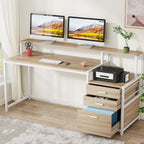 63 Computer Desk with Monitor Stand, Ergonomic Home Office Desks with Drawers File Cabinet