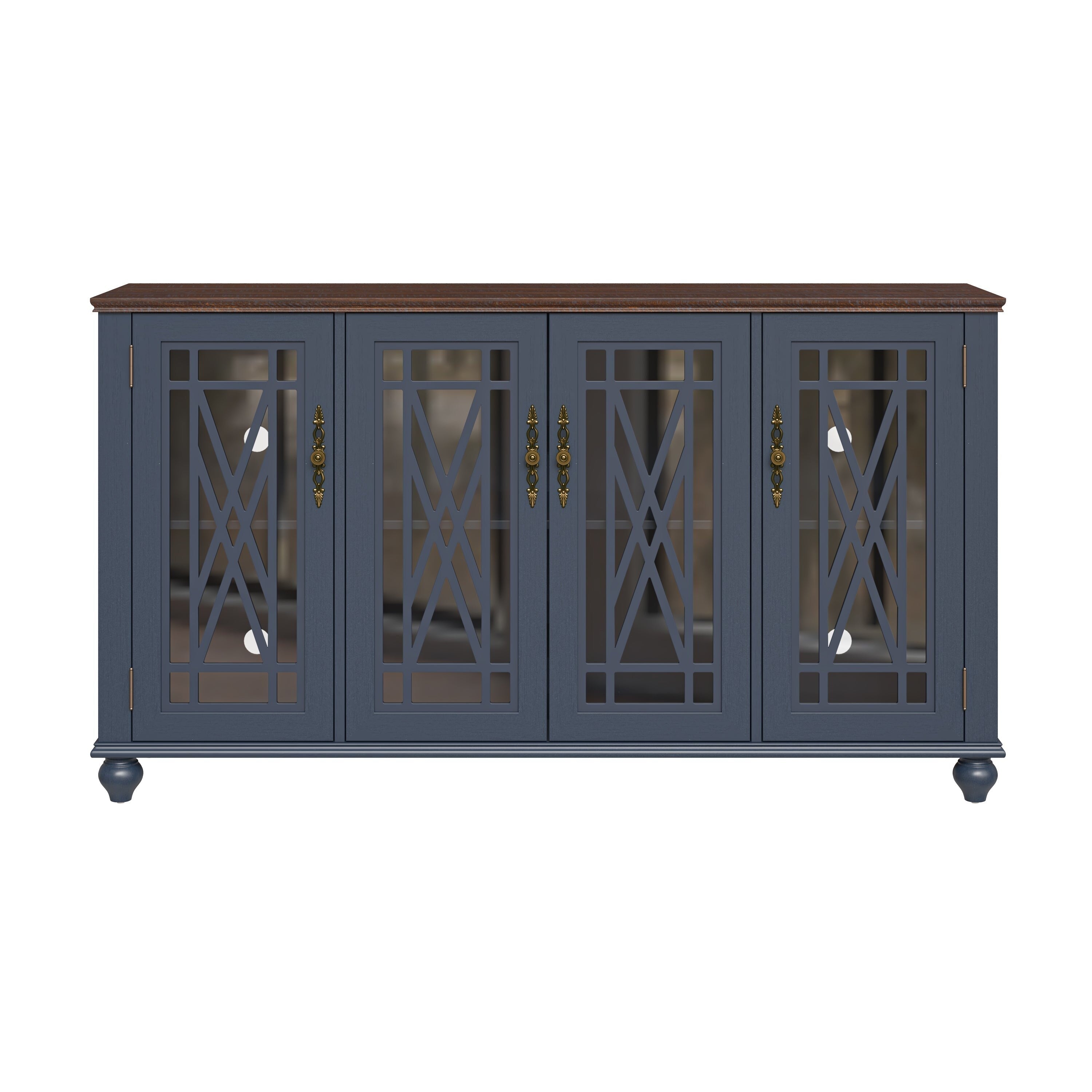 63 Vintage Style Wood Kitchen Accent Buffet Sideboard Cabinet - 63 in Width