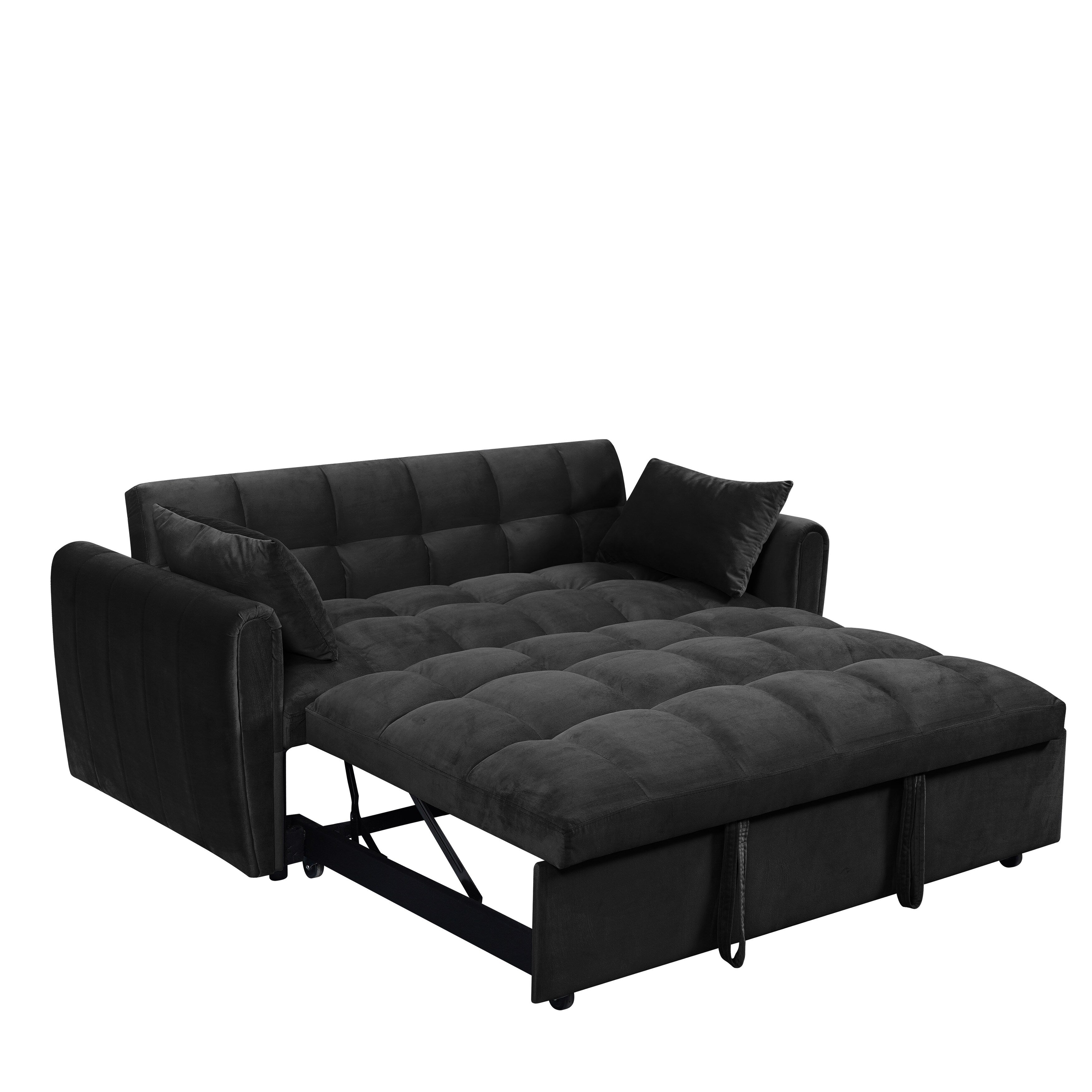 64.96 Velvet 3-in-1 Convertible Sofa Bed with Adjustable Back, Storage Pocket, and 500lb Weight Capacity
