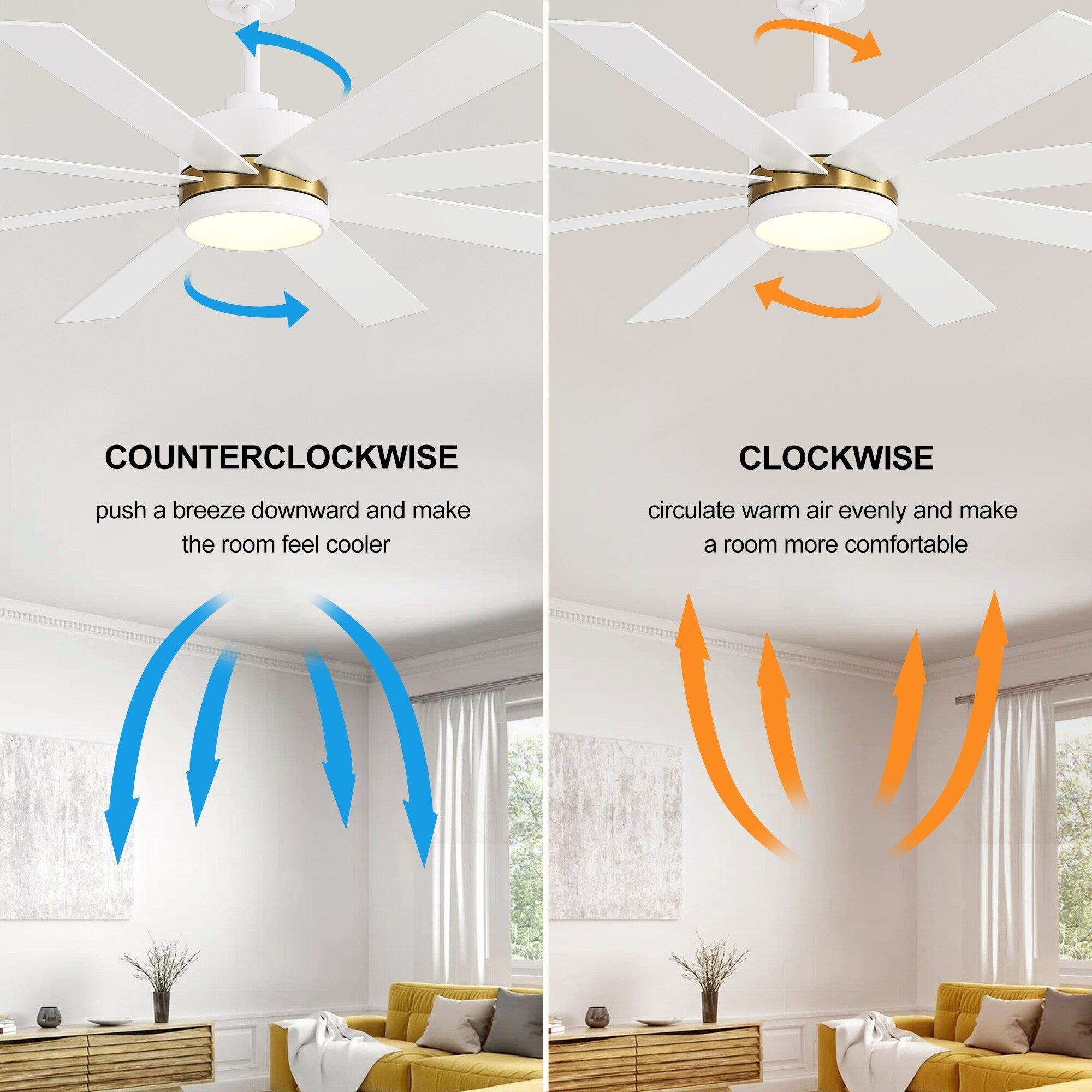 65 Inch 8-Blade Black LED Ceiling Fan with Light and Remote