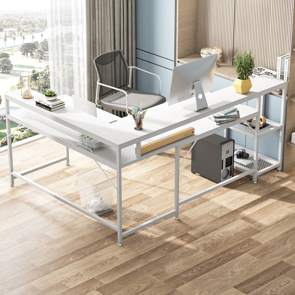 L Shaped Desk with Monitor Shelf, Reversible Corner Computer Desk for Office Home 69