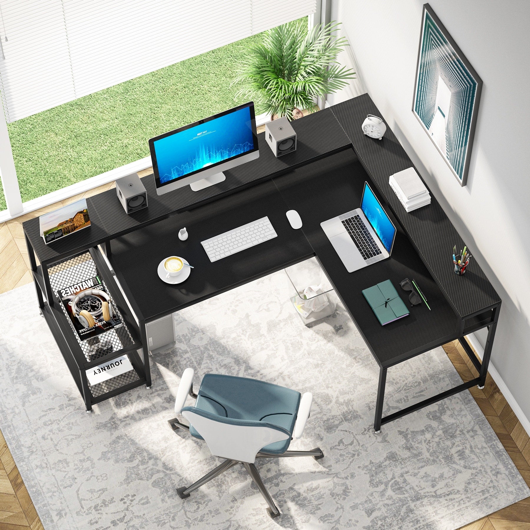 L Shaped Desk with Monitor Shelf, Reversible Corner Computer Desk for Office Home 69