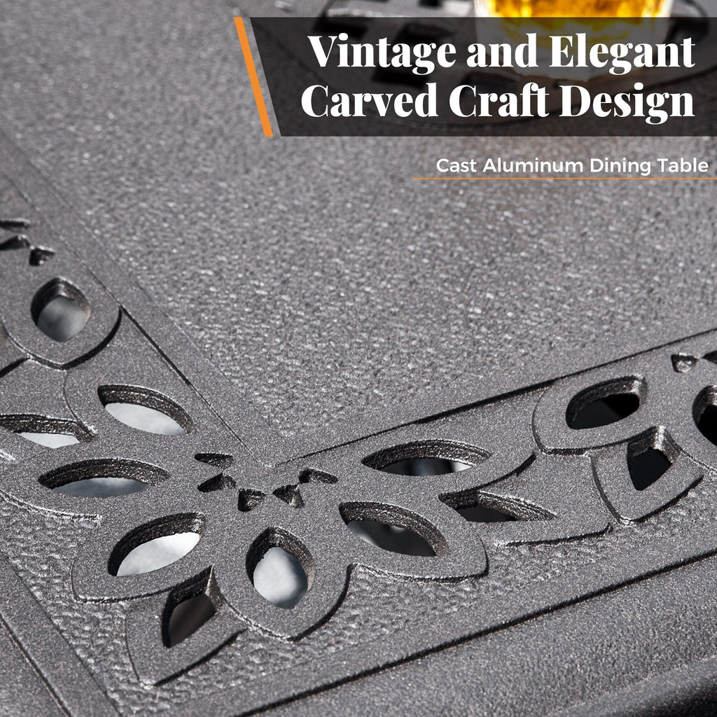 MAISON ARTS 7-Piece Cast Aluminum Patio Dining Set with Expandable Rectangular Table & 6 Cast Aluminum Chairs