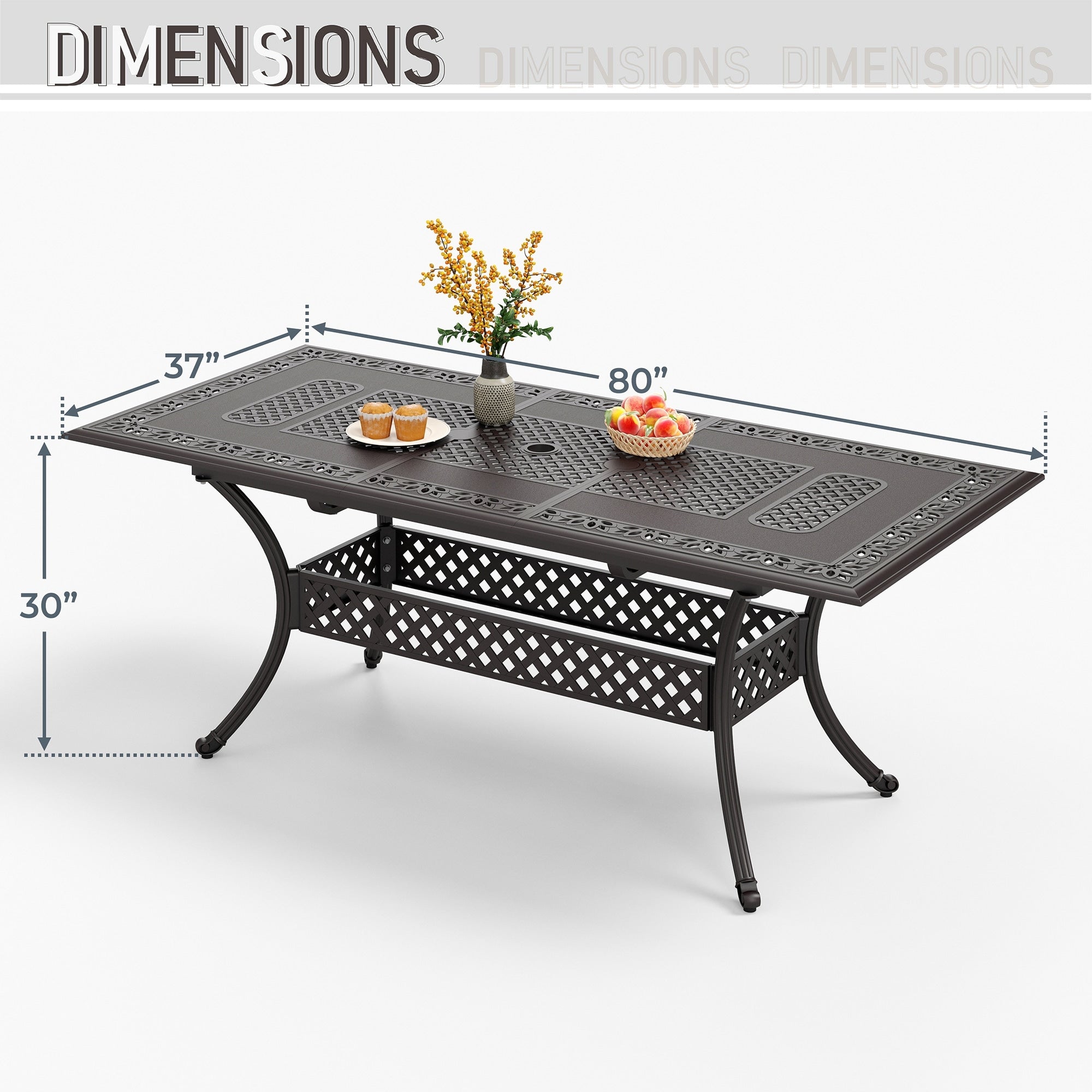 MAISON ARTS 7-Piece Cast Aluminum Patio Dining Set with Expandable Rectangular Table & 6 Cast Aluminum Chairs