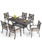 MAISON ARTS 7-Piece Cast Aluminum Patio Dining Set with Expandable Rectangular Table & 6 Cast Aluminum Chairs