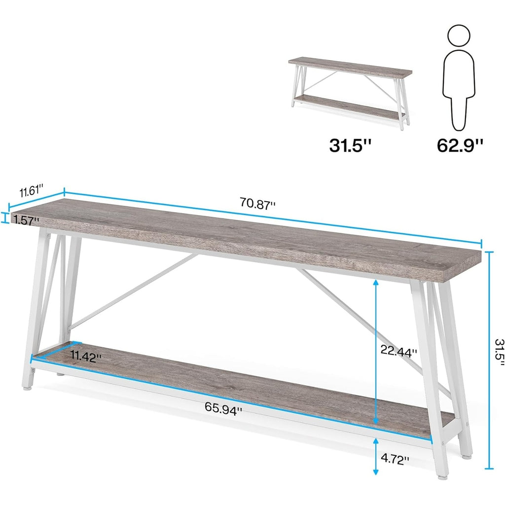 70.9 Inch Extra Long Sofa Table, Industrial Entry Console Table