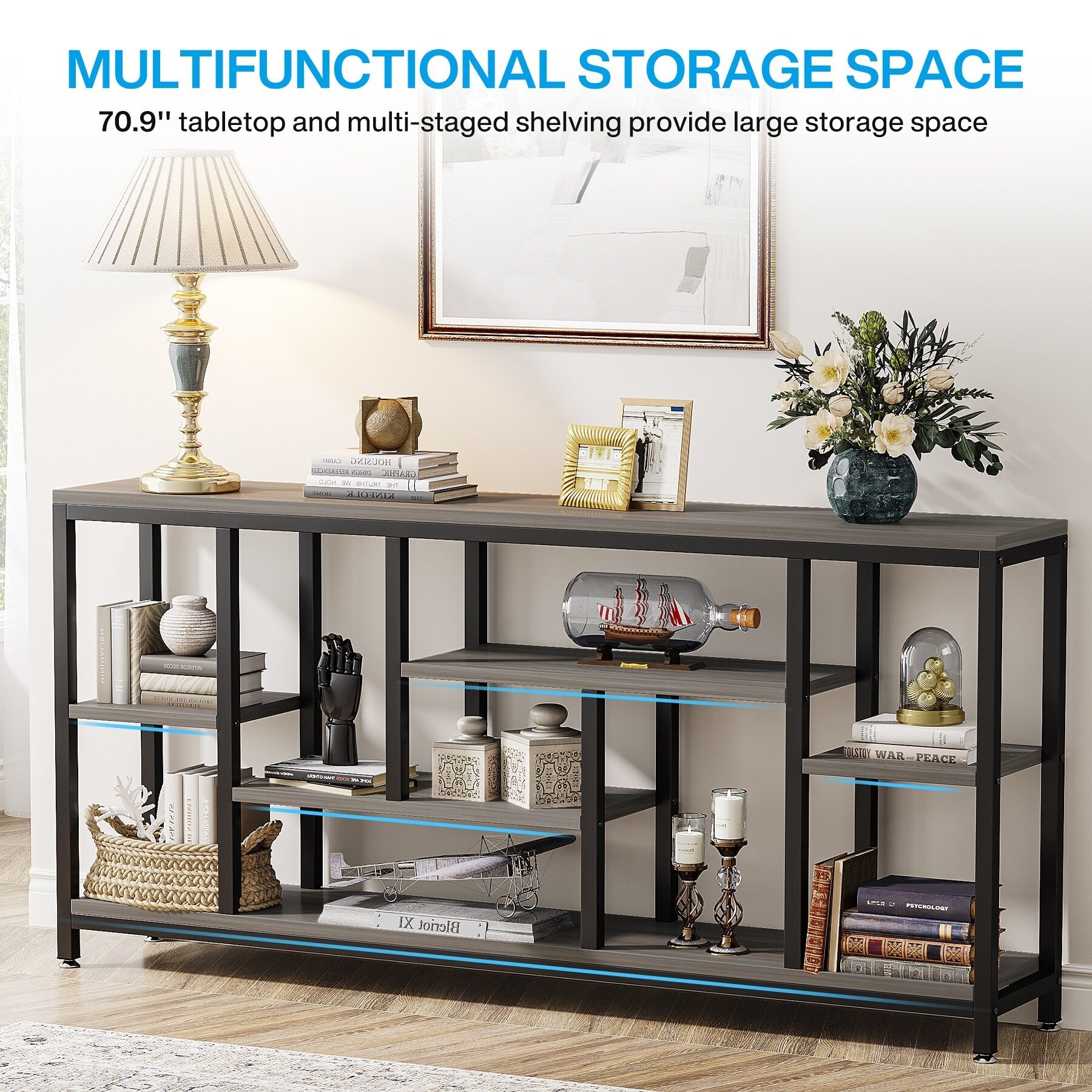 70.9 inch Console Sofa Table with Storage, 3-Tier Entryway Table for Hallway