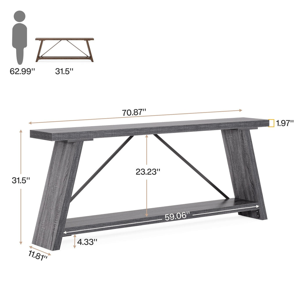 70.9 Inches Long Rustic Wood Console Sofa Table with Storage Shelf