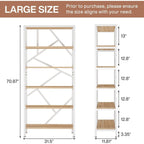 71 Industrial Bookshelf, 6 Tier Rustic Brown Wood Etagere Bookcase, Open Book Shelves