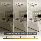 72-inch Driftwood 6-Blade Large DC Ceiling Fan with Light and Remote