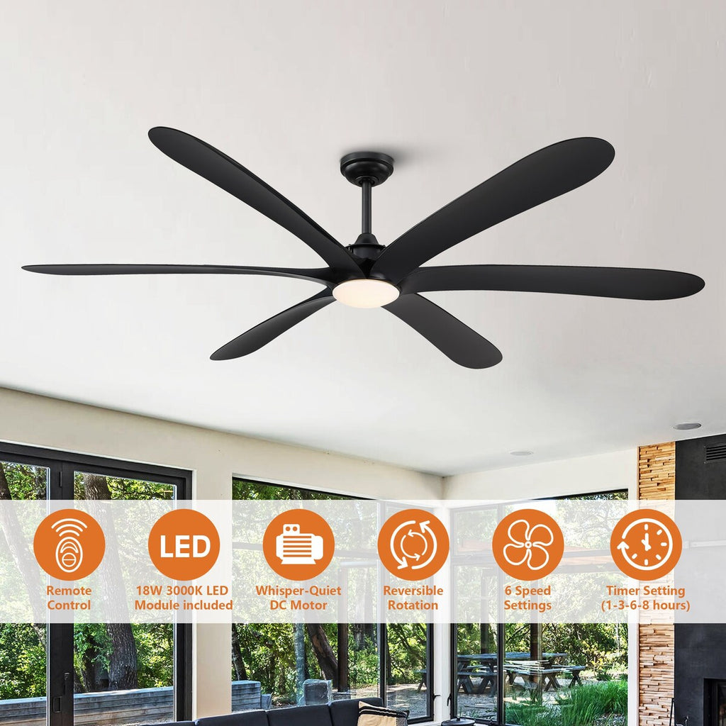 72-inch Driftwood 6-Blade Large DC Ceiling Fan with Light and Remote