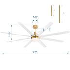 72 Large Ceiling Fans with LED Light Remote Control-8 Blade - 72 Inch