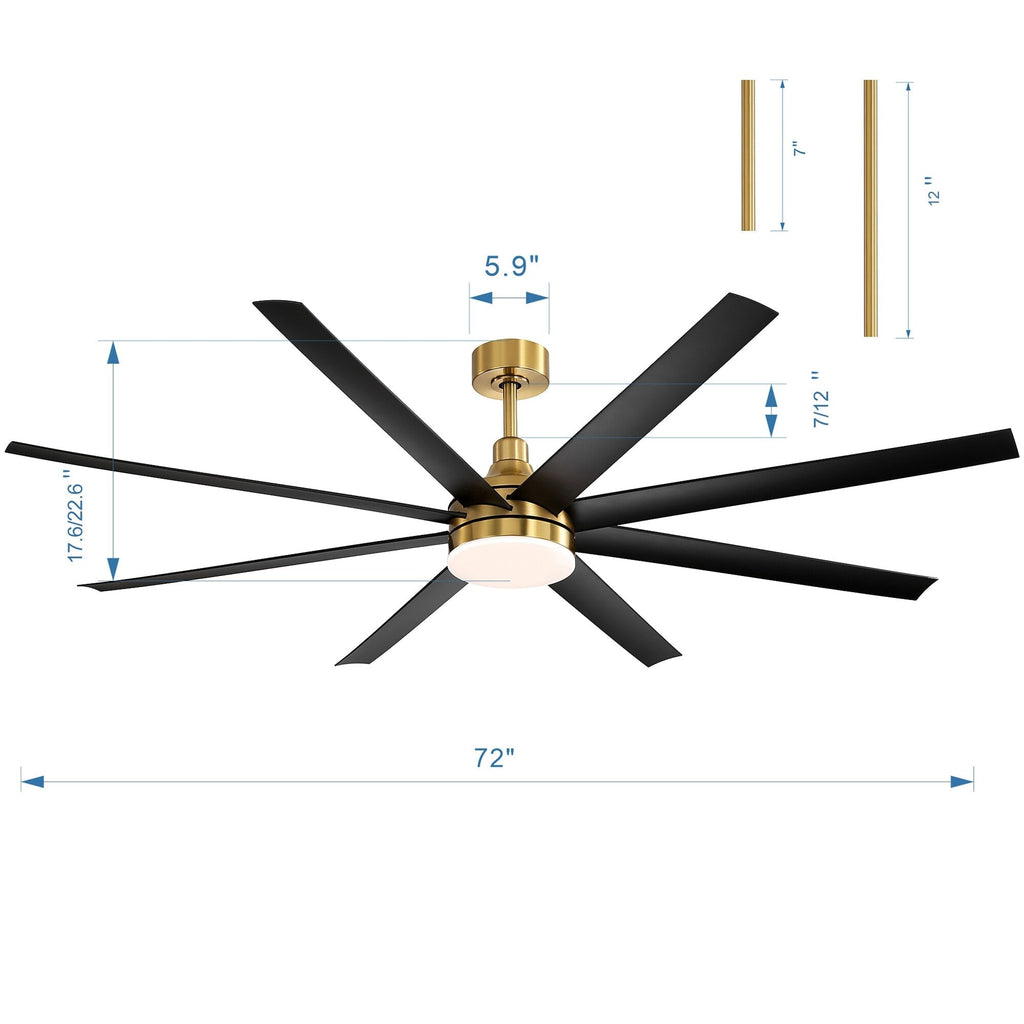 72 Large Ceiling Fans with LED Light Remote Control-8 Blade - 72 Inch