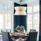 8-Light Modern Boho Large Drum Chandelier 24 inch Fabric Hourglass Hand-woven Chandelier in Gold/ Black for Dining/ Living Room