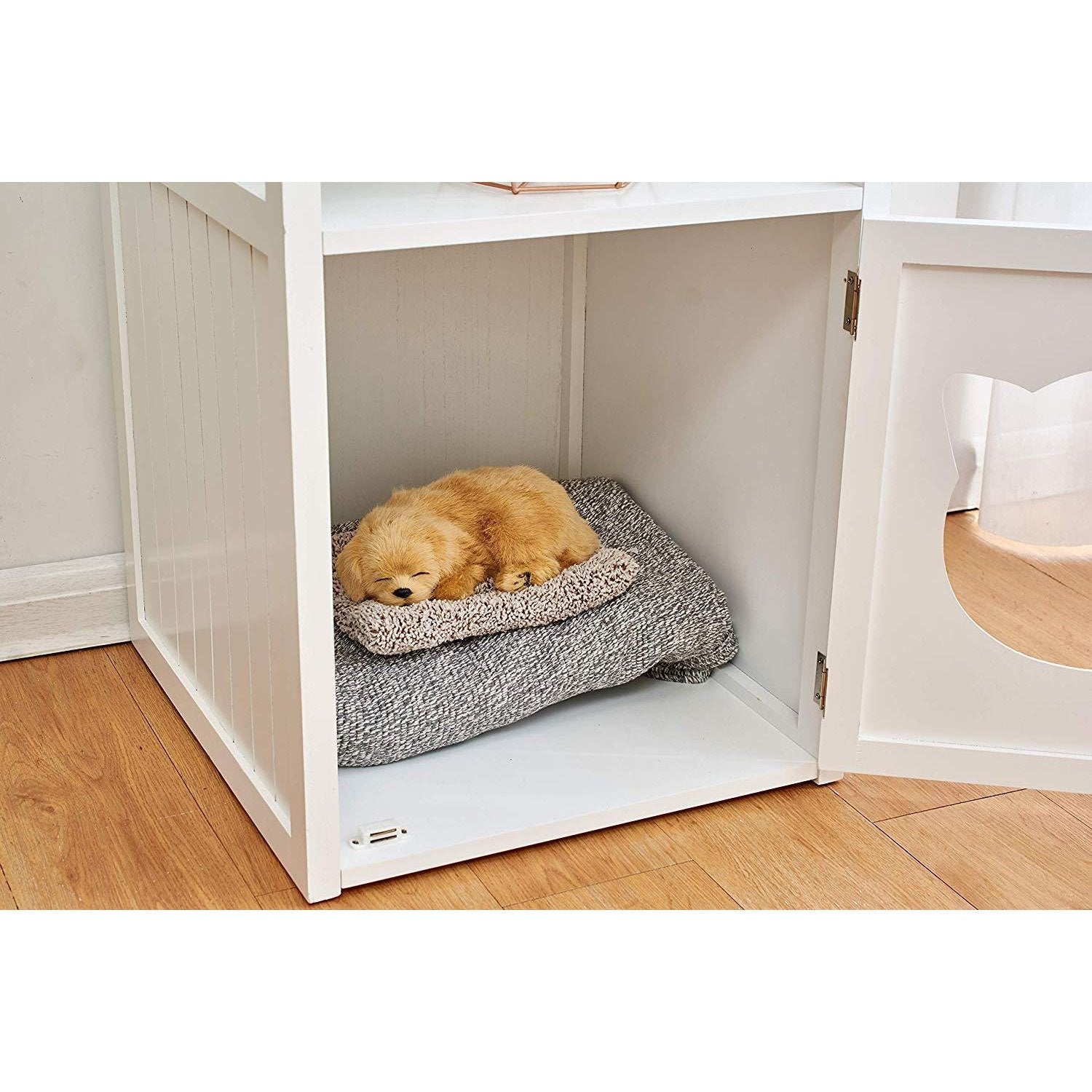 Bastet Wooden Cat Cave Bedside Cabinet Litter Box Cat House Nightstand White