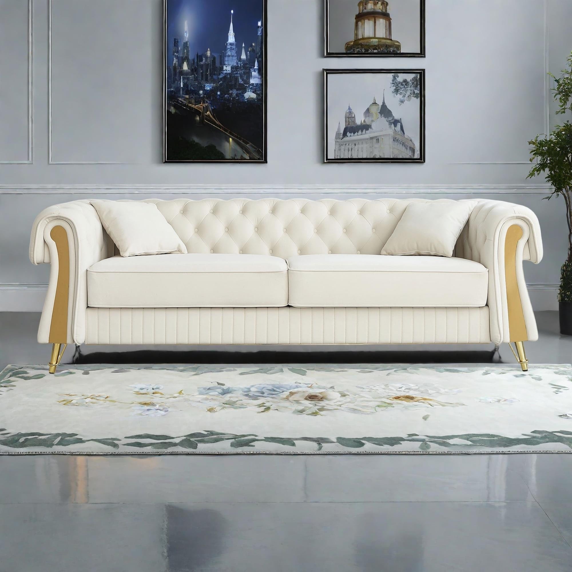 89 Velvet 3-Seater Sofa Sofa with Two Seat Cushions and Two Toss Pillows