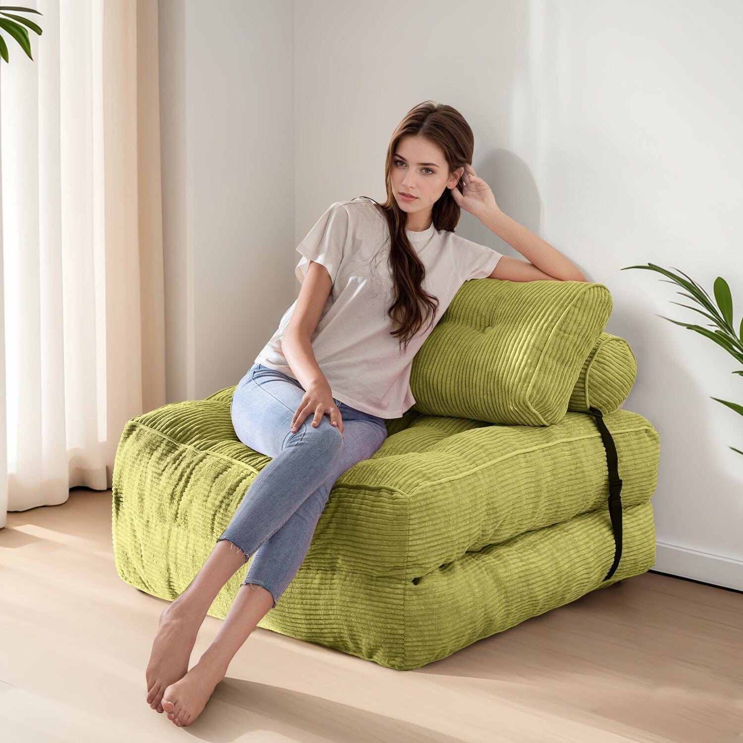 8 Corduroy Folding Couch Sofa Bed,Single