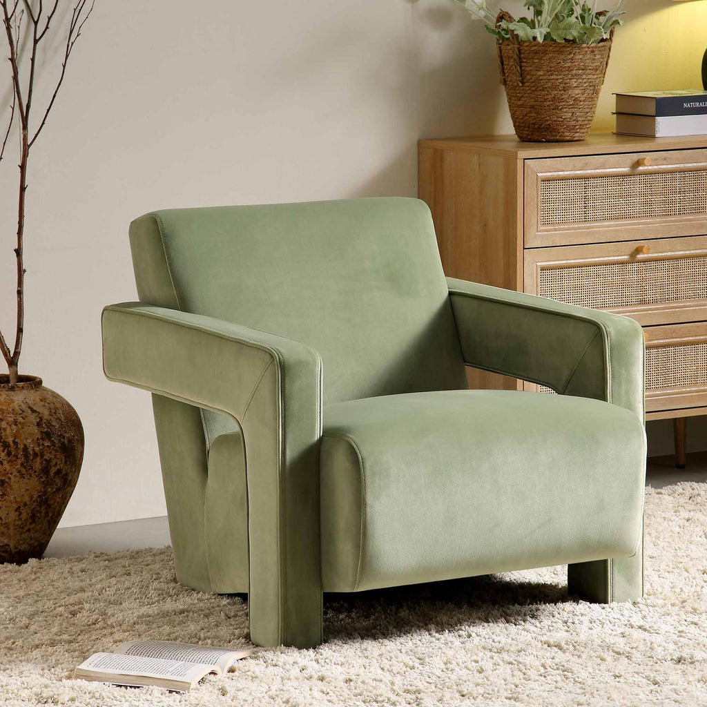 Brompton Sculptural Armchair, Lichen Velvet