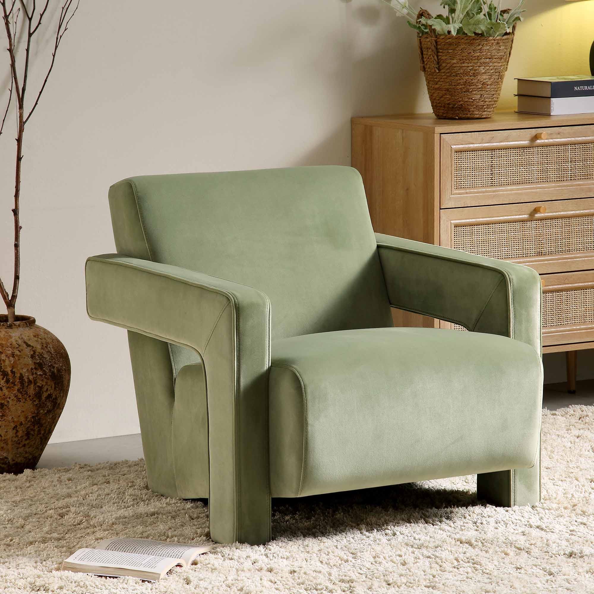 Brompton Sculptural Armchair, Lichen Velvet