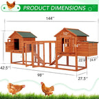 AECOJOY 144'' Large Chicken Coop w/ Run Wooden Hutch Poultry Cage House