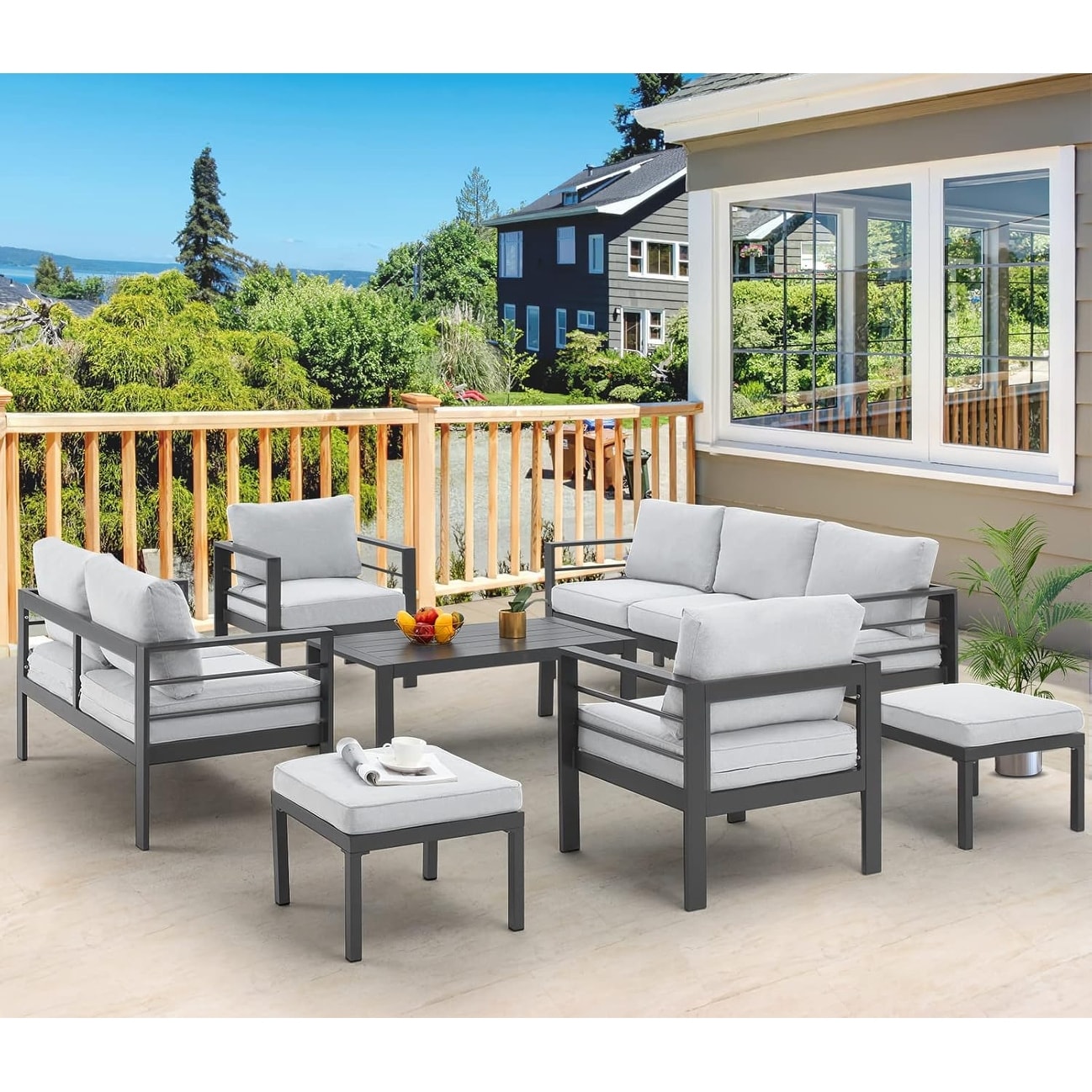 AECOJOY 7 Pieces Aluminum Patio Furniture Set Outdoor Conversation Set