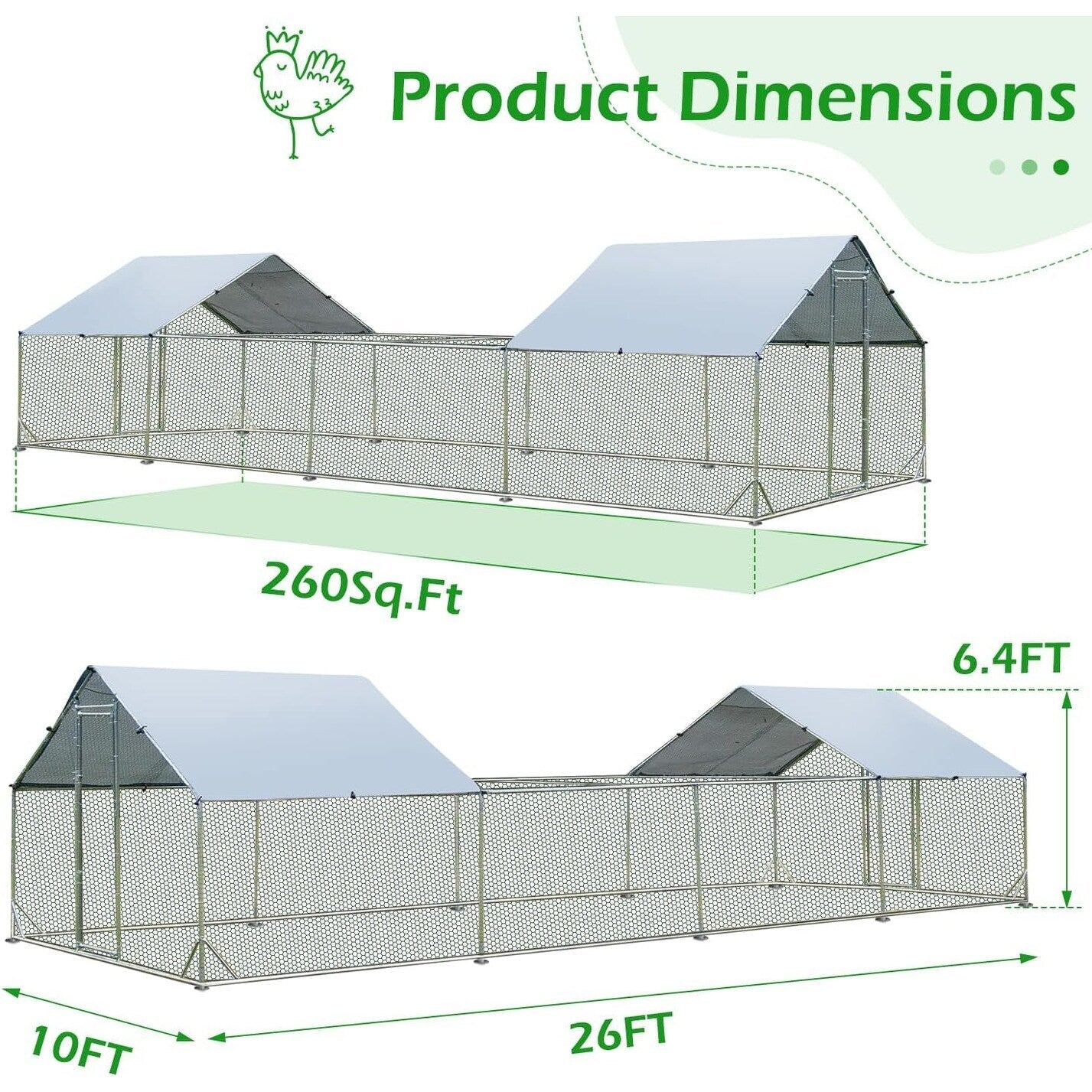 AECOJOY Large Metal Chicken Coop Run Walk-in Metal Chicken Cage