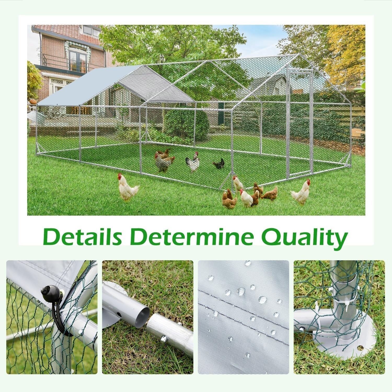 AECOJOY Large Metal Chicken Coop Run Walk-in Metal Chicken Cage