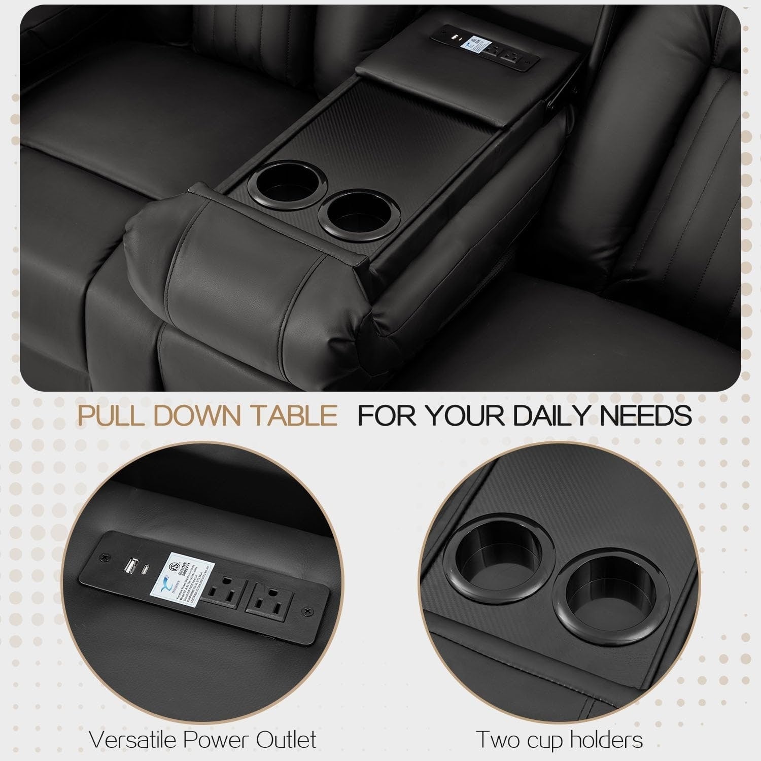 AECOJOY Recliner Sofa Manual RV Reclining Couch PU Home Theater Seating w/ Console