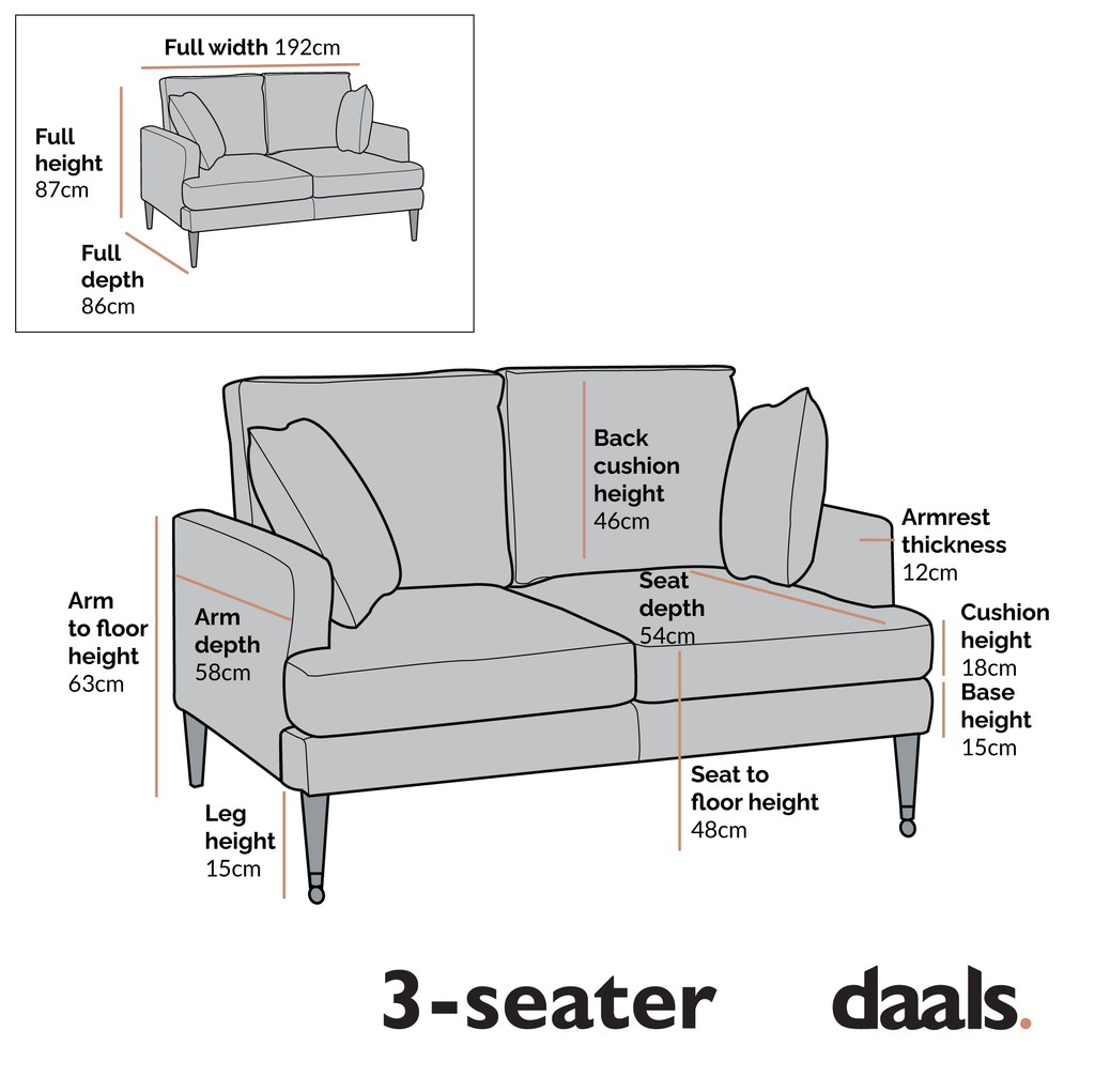 Brigette 3 Seater Grey Velvet Sofa with Antique Brass Castor Legs
