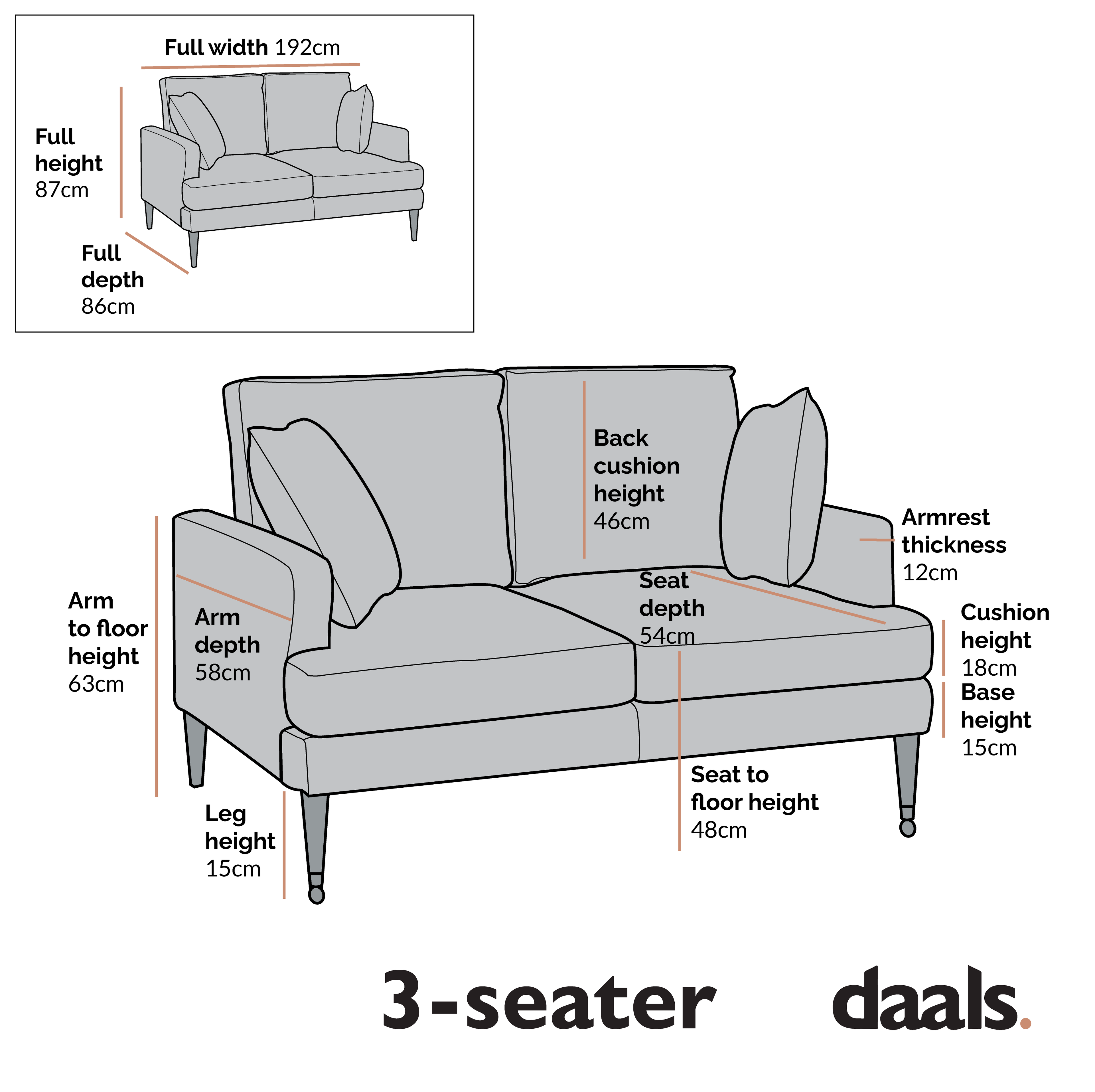 Brigette 3 Seater Grey Velvet Sofa with Antique Brass Castor Legs