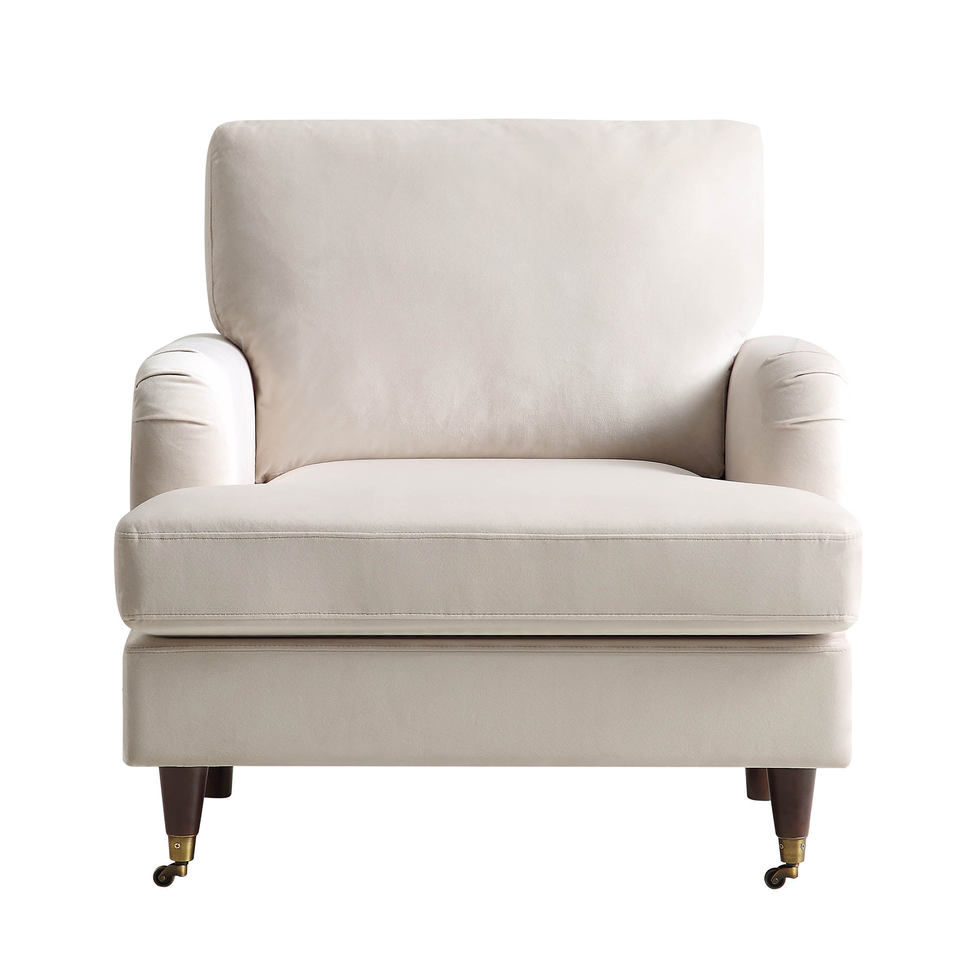 Brigette Beige Velvet Armchair with Antique Brass Castor Legs