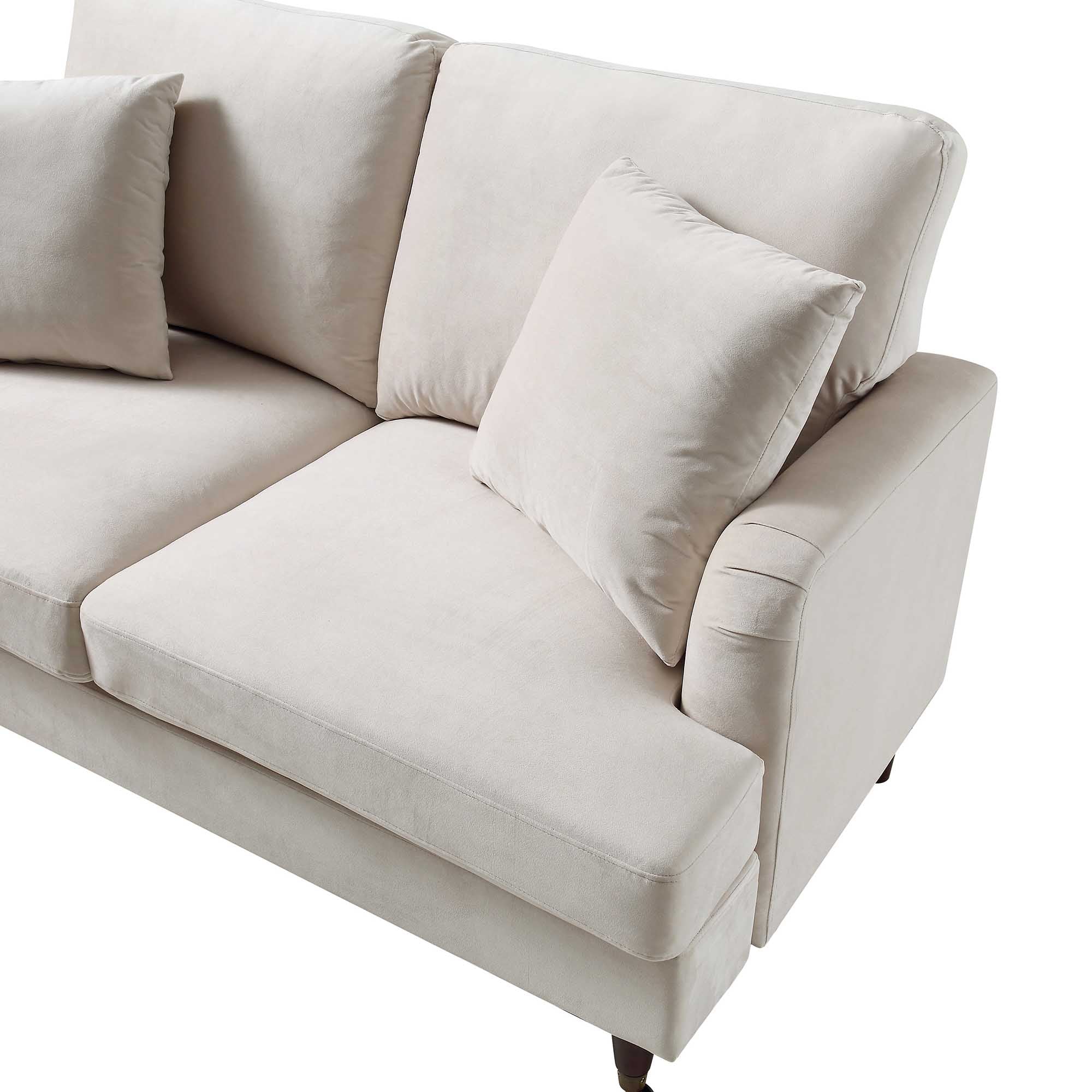 Brigette 2-Seater Beige Velvet Sofa with Antique Brass Castor Legs