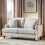 Brigette 2-Seater Beige Velvet Sofa with Antique Brass Castor Legs