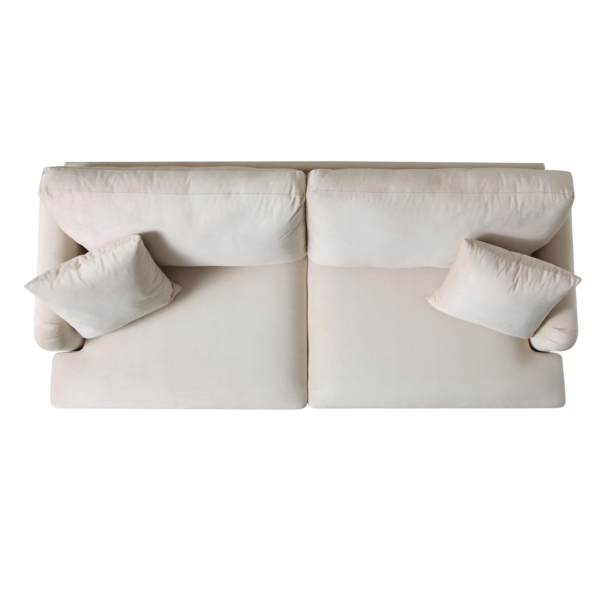 Brigette 3-Seater Beige Velvet Sofa with Antique Brass Castor Legs