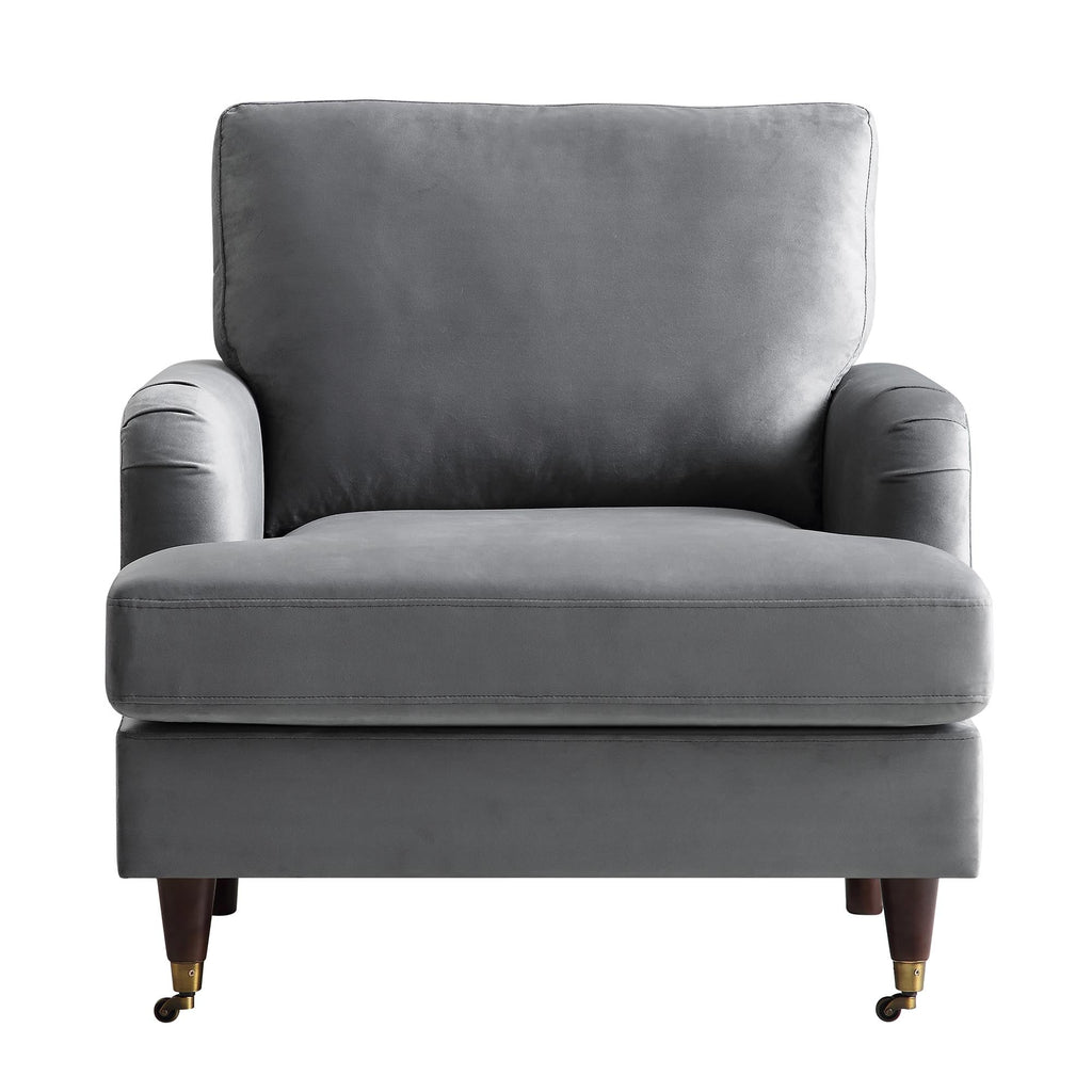 Brigette Grey Velvet Armchair with Antique Brass Castor Legs