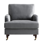 Brigette Grey Velvet Armchair with Antique Brass Castor Legs