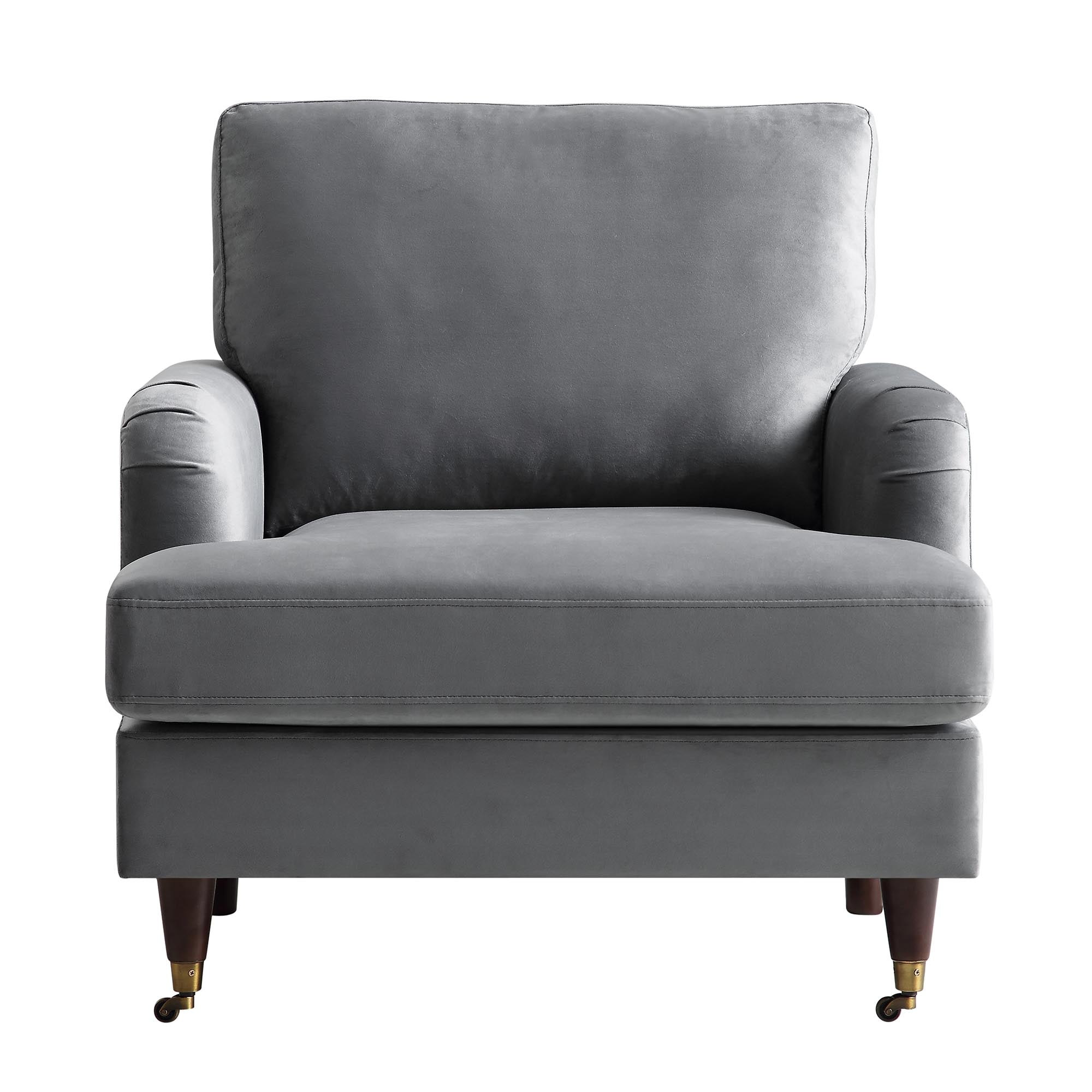Brigette Grey Velvet Armchair with Antique Brass Castor Legs