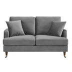 Brigette 2-Seater Grey Velvet Sofa with Antique Brass Castor Legs