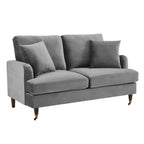 Brigette 2-Seater Grey Velvet Sofa with Antique Brass Castor Legs
