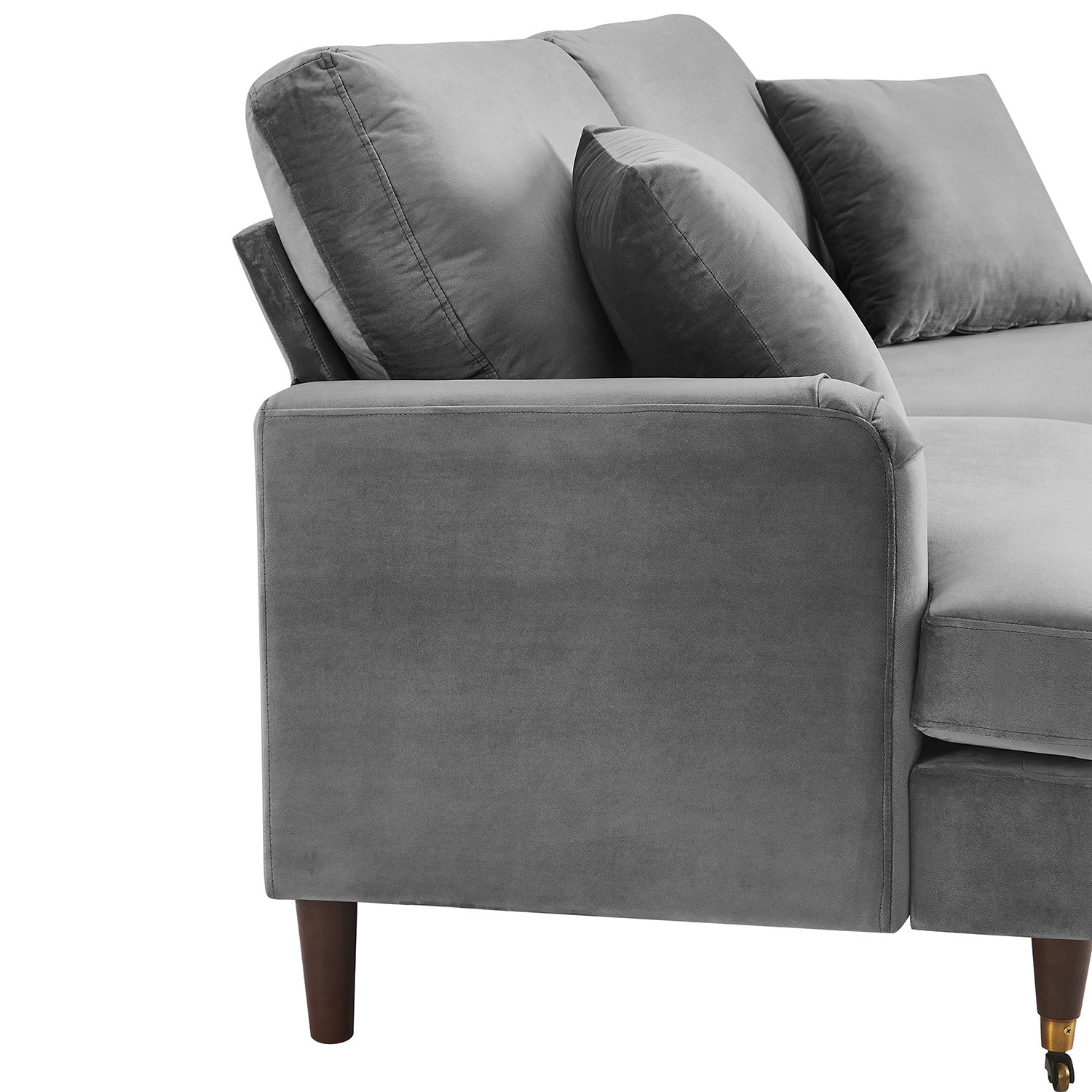 Brigette 2-Seater Grey Velvet Sofa with Antique Brass Castor Legs