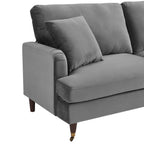 Brigette 2-Seater Grey Velvet Sofa with Antique Brass Castor Legs